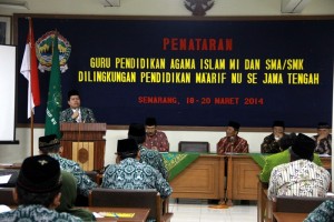Sekretaris PW LP Maarif NU Jateng Drs. Sahidin, M.Si saat memberikan sambutan dalam Pembukaan Kegiatan, Selasa (18/3)